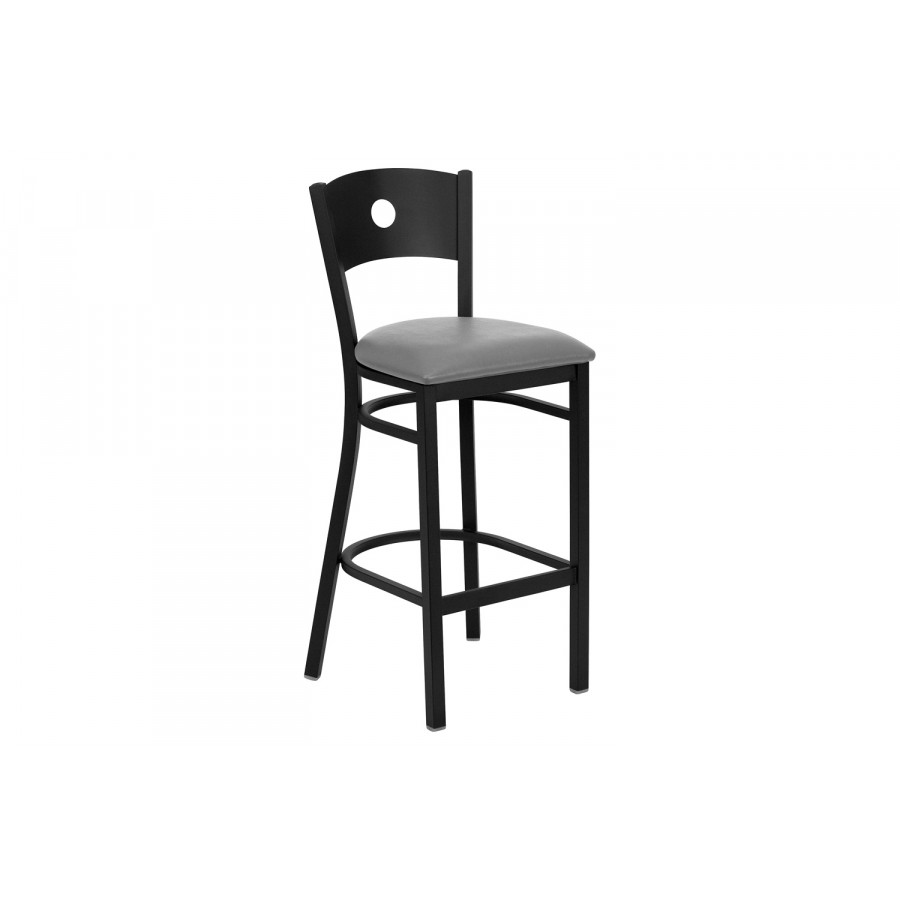 BLNK HERCULES Series Black Metal Circle Back Restaurant Bar Stool with Custom Upholstered Seat