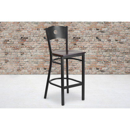 BLNK - HERCULES Series Black Metal Circle Back Restaurant Bar Stool with Wood Seat