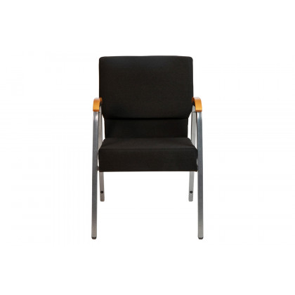 BLNK HERCULES Series Fabric Stacking Wood Accent Arm Church Chair with Silver Vein Frame - Black