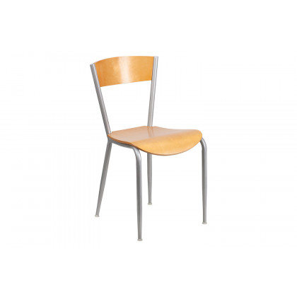 BLNK - Invincible Series Silver Metal Restaurant Chair with Natural Wood Back and Seat