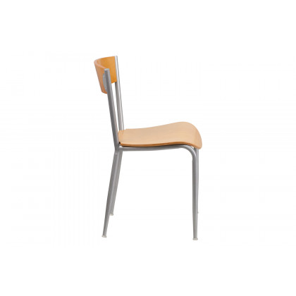 BLNK - Invincible Series Silver Metal Restaurant Chair with Natural Wood Back and Seat