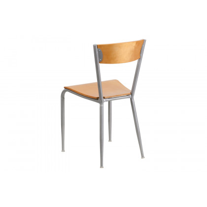 BLNK - Invincible Series Silver Metal Restaurant Chair with Natural Wood Back and Seat