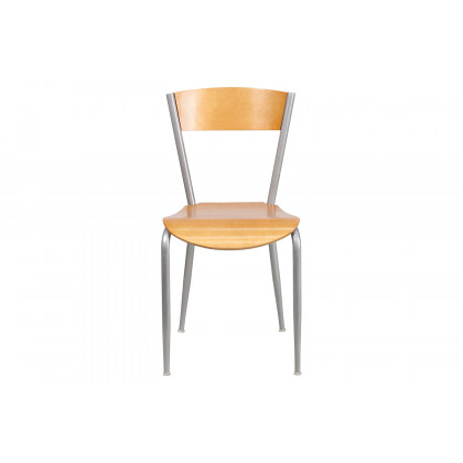 BLNK - Invincible Series Silver Metal Restaurant Chair with Natural Wood Back and Seat