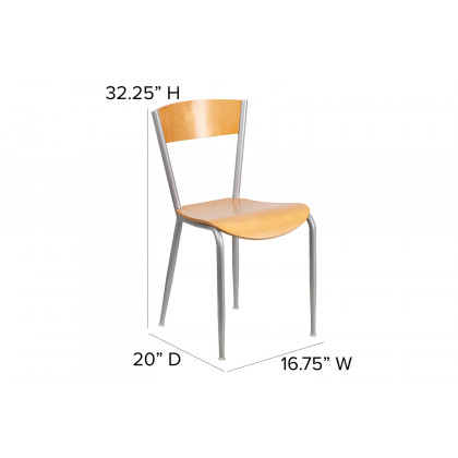 BLNK - Invincible Series Silver Metal Restaurant Chair with Natural Wood Back and Seat