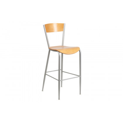BLNK - Invincible Series Silver Restaurant Bar Stool with Natural Wood Back and Seat