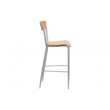 BLNK - Invincible Series Silver Restaurant Bar Stool with Natural Wood Back and Seat