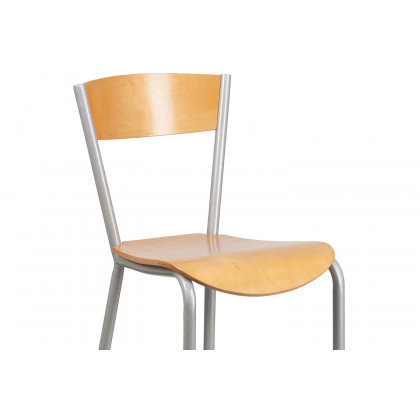 BLNK - Invincible Series Silver Restaurant Bar Stool with Natural Wood Back and Seat