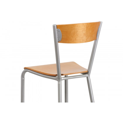 BLNK - Invincible Series Silver Restaurant Bar Stool with Natural Wood Back and Seat