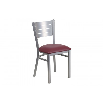 BLNK - HERCULES Series Silver Metal Slat Back Restaurant Chair with Vinyl Seat