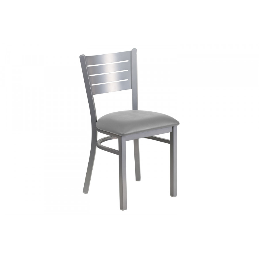 BLNK - HERCULES Series Silver Metal Slat Back Restaurant Chair with Custom Upholstered Seat