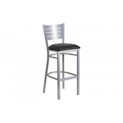 BLNK - HERCULES Series Silver Metal Slat Back Restaurant Bar Stool with Vinyl Seat