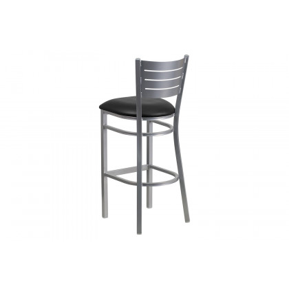 BLNK HERCULES Series Silver Metal Slat Back Restaurant Bar Stool with Vinyl Seat - Black