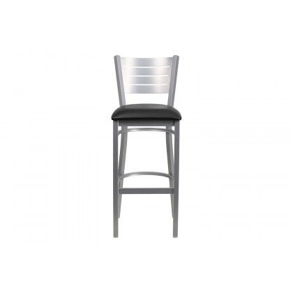 BLNK HERCULES Series Silver Metal Slat Back Restaurant Bar Stool with Vinyl Seat - Black