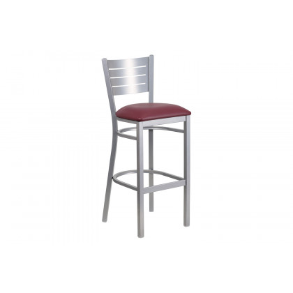 BLNK - HERCULES Series Silver Metal Slat Back Restaurant Bar Stool with Vinyl Seat