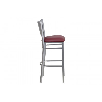 BLNK HERCULES Series Silver Metal Slat Back Restaurant Bar Stool with Vinyl Seat - Burgundy