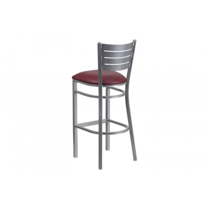 BLNK HERCULES Series Silver Metal Slat Back Restaurant Bar Stool with Vinyl Seat - Burgundy
