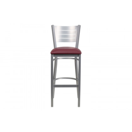 BLNK HERCULES Series Silver Metal Slat Back Restaurant Bar Stool with Vinyl Seat - Burgundy