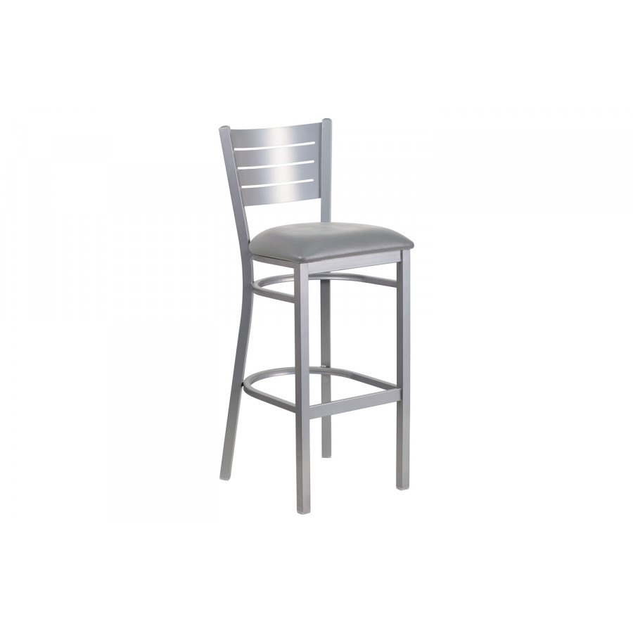 BLNK - HERCULES Series Silver Metal Slat Back Restaurant Bar Stool with Custom Upholstered Seat