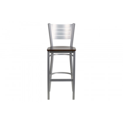 BLNK HERCULES Series Silver Metal Slat Back Restaurant Bar Stool with Wood Seat - Walnut