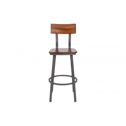 BLNK - Flint Series Rustic Walnut Restaurant Bar Stool with Wood Seat and Back and Gray Powder Coat Frame