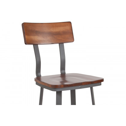 BLNK - Flint Series Rustic Walnut Restaurant Bar Stool with Wood Seat and Back and Gray Powder Coat Frame