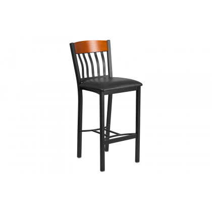 BLNK - Eclipse Series Vertical Back Black and Cherry Wood Restaurant Bar Stool with Black Vinyl Seat
