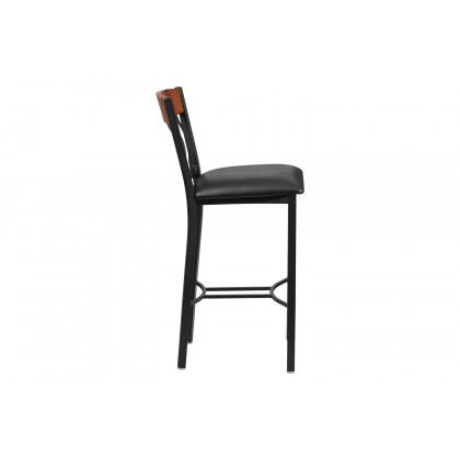 BLNK Eclipse Series Vertical Back Black and Cherry Wood Restaurant Bar Stool with Black Vinyl Seat