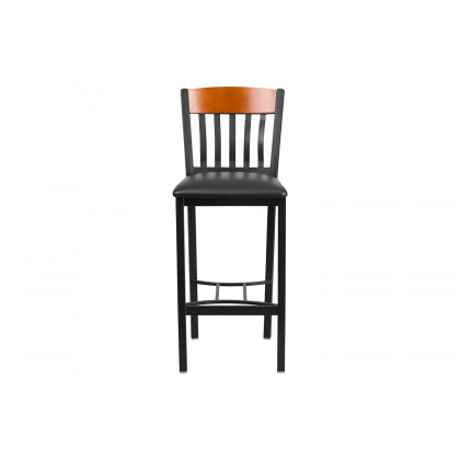 BLNK Eclipse Series Vertical Back Black and Cherry Wood Restaurant Bar Stool with Black Vinyl Seat