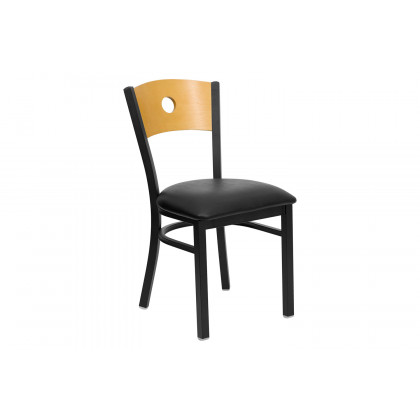 BLNK - HERCULES Series Black Metal Circle Back Restaurant Chair with Natural Wood Back and Vinyl Seat