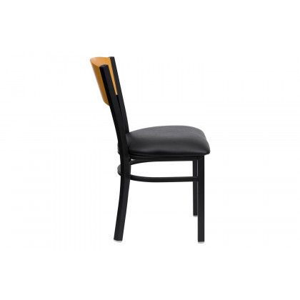 BLNK HERCULES Series Black Metal Circle Back Restaurant Chair with Natural Wood Back and Vinyl Seat - Black