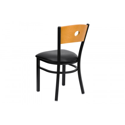 BLNK HERCULES Series Black Metal Circle Back Restaurant Chair with Natural Wood Back and Vinyl Seat - Black