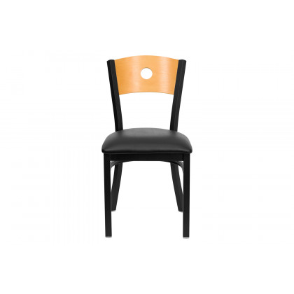 BLNK HERCULES Series Black Metal Circle Back Restaurant Chair with Natural Wood Back and Vinyl Seat - Black