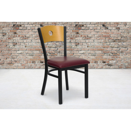 BLNK - HERCULES Series Black Metal Circle Back Restaurant Chair with Natural Wood Back and Vinyl Seat