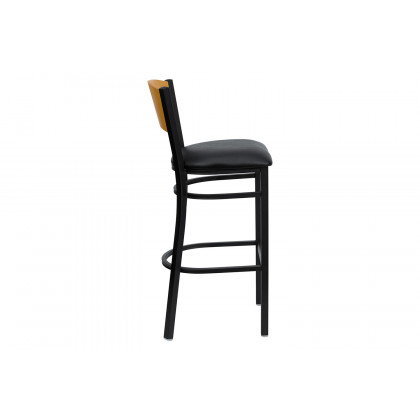 BLNK HERCULES Series Black Metal Circle Back Restaurant Bar Stool with Natural Wood Back and Vinyl Seat - Black