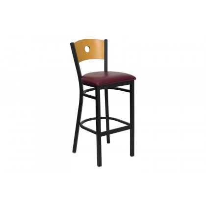 BLNK - HERCULES Series Black Metal Circle Back Restaurant Bar Stool with Natural Wood Back and Vinyl Seat