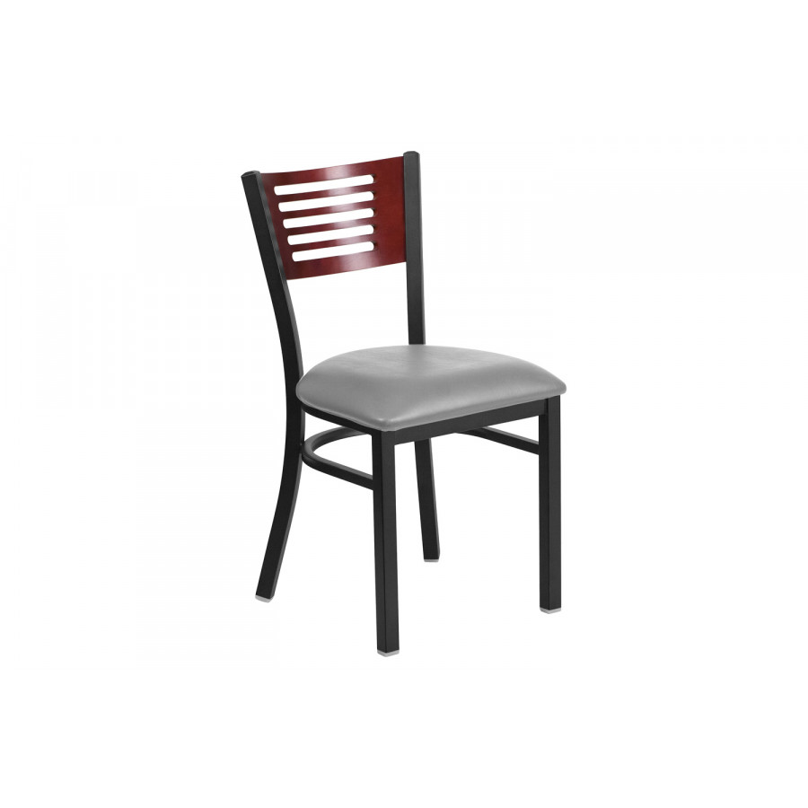 BLNK - HERCULES Series Black Metal Slat Back Restaurant Chair with Wood Back and Custom Upholstered Seat