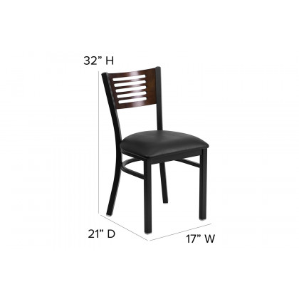 BLNK HERCULES Series Black Metal Slat Back Restaurant Chair with Walnut Wood Back and Vinyl Seat - Black