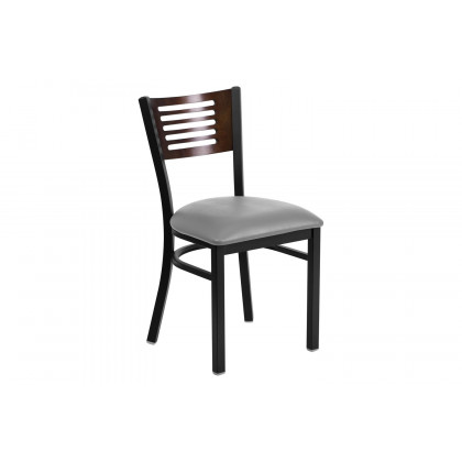 BLNK - HERCULES Series Black Metal Slat Back Restaurant Chair with Wood Back and Custom Upholstered Seat