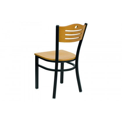 BLNK HERCULES Series Black Metal Slat Back Restaurant Chair with Wood Back and Seat - Natural