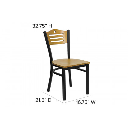 BLNK HERCULES Series Black Metal Slat Back Restaurant Chair with Wood Back and Seat - Natural