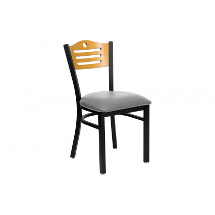 BLNK - HERCULES Series Black Metal Slat Back Restaurant Chair with Wood Back and Custom Upholstered Seat