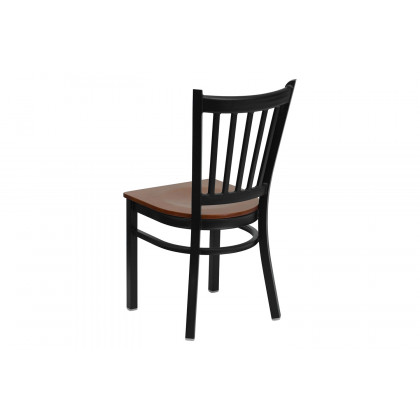 BLNK HERCULES Series Black Metal Vertical Back Restaurant Chair with Wood Seat - Cherry
