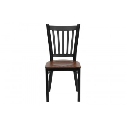 BLNK HERCULES Series Black Metal Vertical Back Restaurant Chair with Wood Seat - Cherry