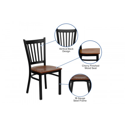 BLNK HERCULES Series Black Metal Vertical Back Restaurant Chair with Wood Seat - Cherry