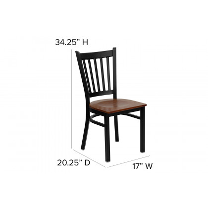 BLNK HERCULES Series Black Metal Vertical Back Restaurant Chair with Wood Seat - Cherry