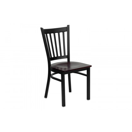 BLNK HERCULES Series Black Metal Vertical Back Restaurant Chair with Wood Seat - Mahogany