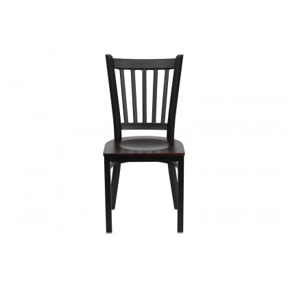BLNK HERCULES Series Black Metal Vertical Back Restaurant Chair with Wood Seat - Mahogany