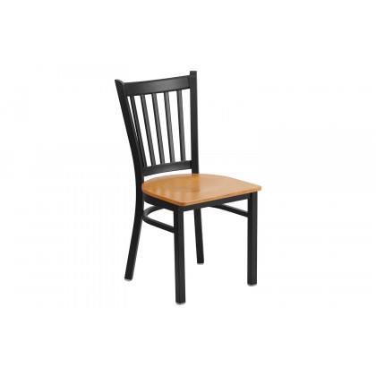 BLNK HERCULES Series Black Metal Vertical Back Restaurant Chair with Wood Seat - Natural