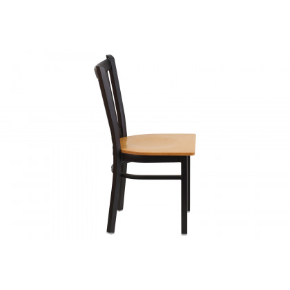 BLNK HERCULES Series Black Metal Vertical Back Restaurant Chair with Wood Seat - Natural