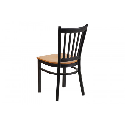 BLNK HERCULES Series Black Metal Vertical Back Restaurant Chair with Wood Seat - Natural